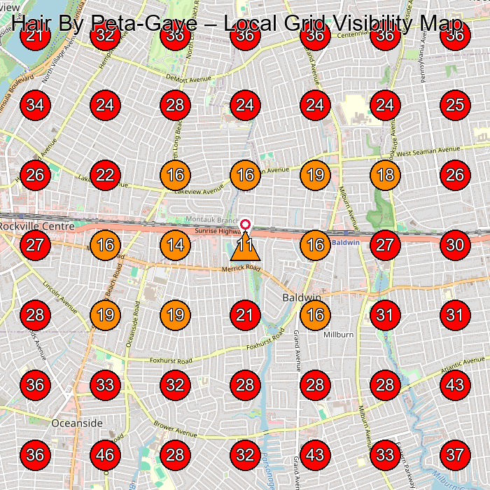 Hair By Peta-Gaye GeoGrid visibility map for Beauty Salon in Baldwin